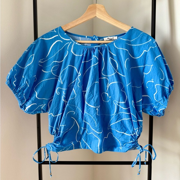 NWOT Madewell Embroidered Poplin Puff-Sleeve Cutout Crop Top, size L - Picture 5 of 6